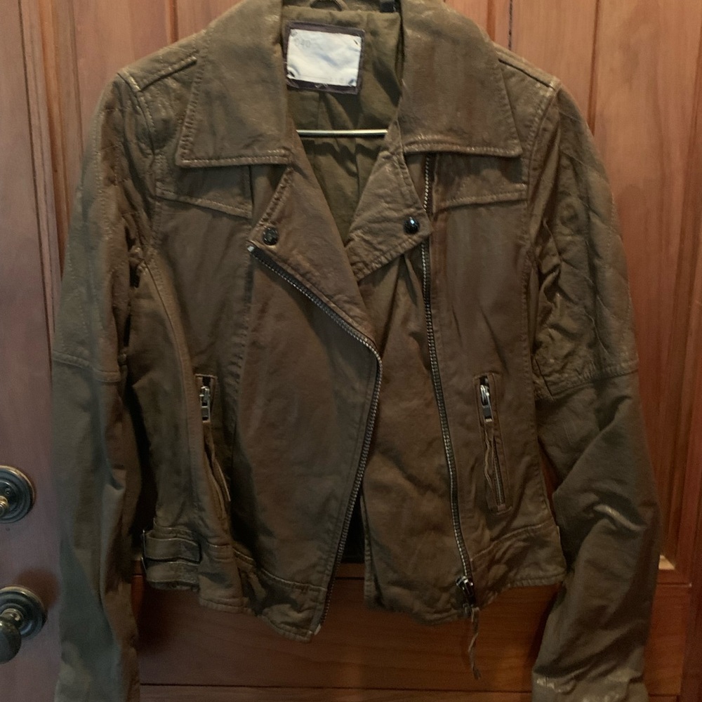 Faux leather bomber motorcycle style jacket.